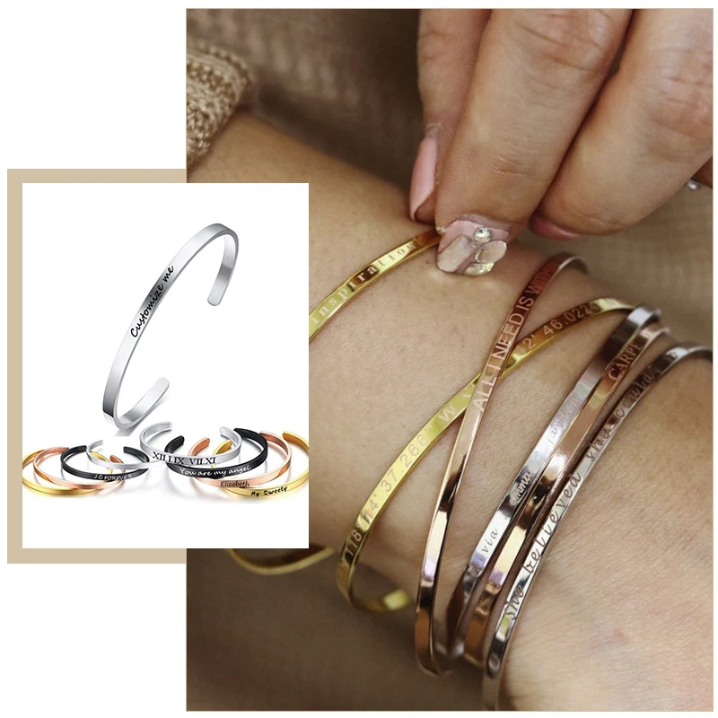 Free Personalized Cuff Bangles Bracelets for Women BFF Lovers' Engrave Name Stainless Steel Birthday Gifts Jewelry
Free Personalized Cuff Bangles Bracelets for Women BFF Lovers' Engrave Name Stainless Steel Birthday Gifts Jewelry
