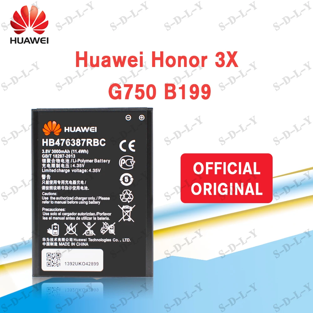 Hua Wei Orginal HB476387RBC Rechargeable Li-ion Phone Battery for Huawei Honor 3X G750 B199 3000mAh
Hua Wei Orginal HB476387RBC Rechargeable Li-ion Phone Battery for Huawei Honor 3X G750 B199 3000mAh