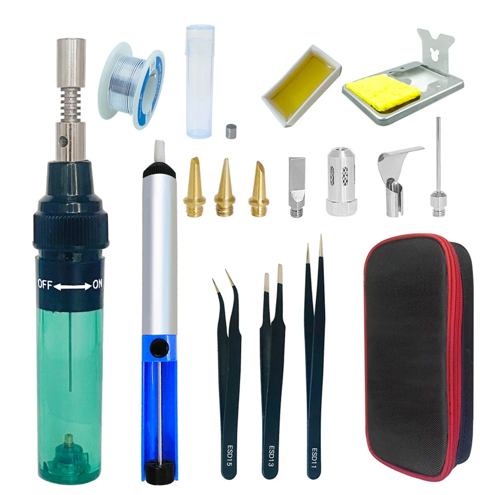 19pcs Portable Butane Gas Cordless Solder Iron Kit 3 in 1 Pen Type Welding Repair Tools Blow Torch Soldering Iron Pen
19pcs Portable Butane Gas Cordless Solder Iron Kit 3 in 1 Pen Type Welding Repair Tools Blow Torch Soldering Iron Pen