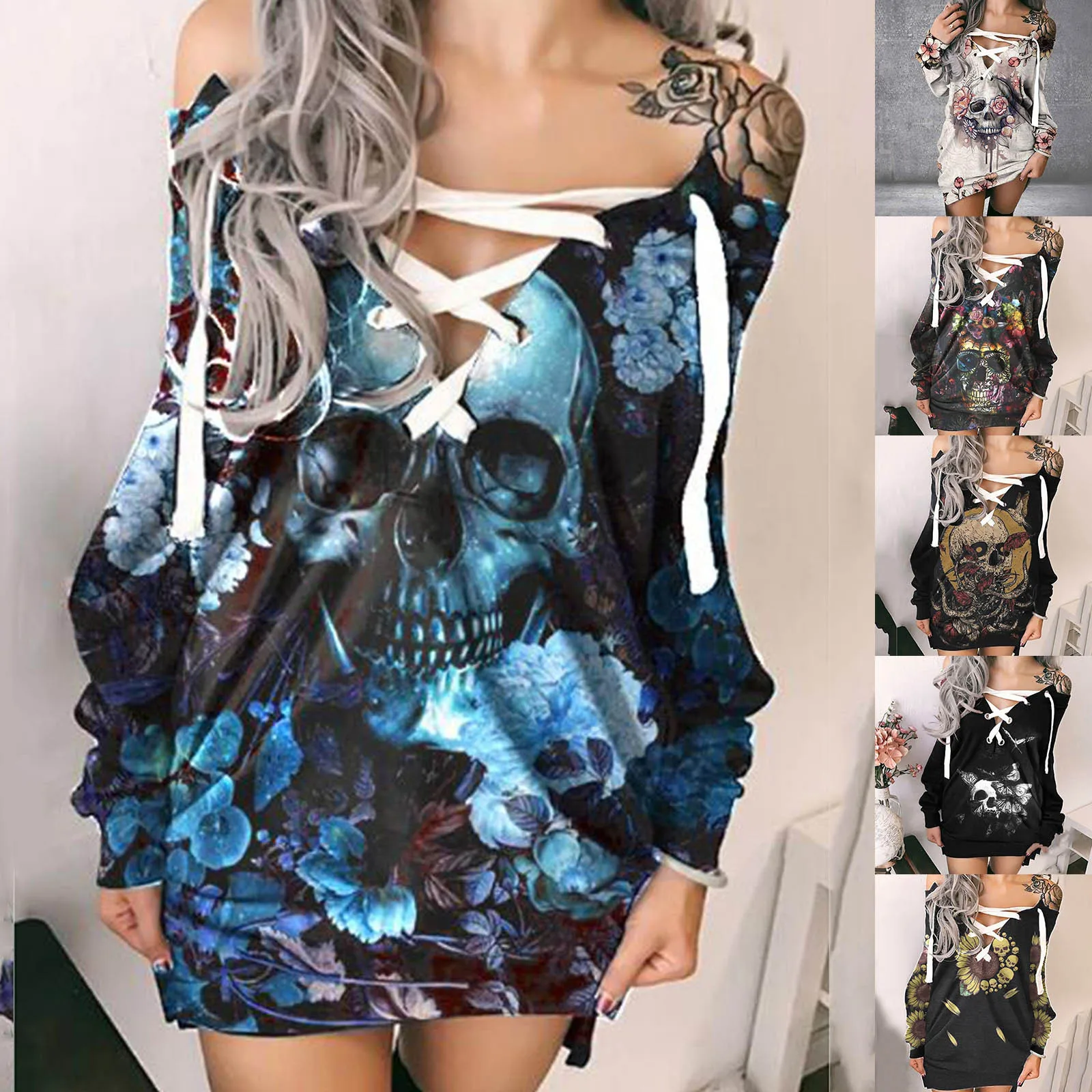Dresses For Women 2021 Fashion Skull Printed Halloween Party Costumes Casual Y2k Off-Shoulder Strappy Long Sleeve Dress Vestido
Dresses For Women 2021 Fashion Skull Printed Halloween Party Costumes Casual Y2k Off-Shoulder Strappy Long Sleeve Dress Vestido