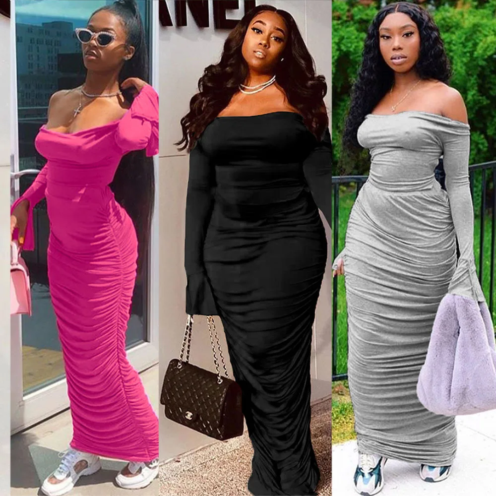 Sexy Maxi Dresses 2021 African Women Off the Shoulder Sexy Long Sleeve Tight Dress Chest Wrapping Flared Sleeve Elastic Vestidos
Sexy Maxi Dresses 2021 African Women Off the Shoulder Sexy Long Sleeve Tight Dress Chest Wrapping Flared Sleeve Elastic Vestidos