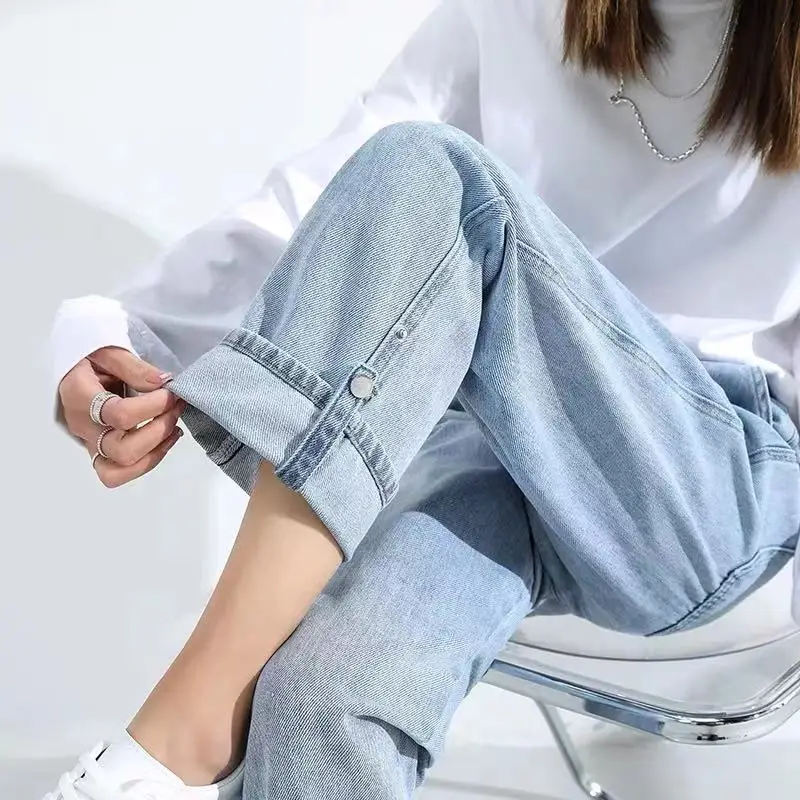 Curled jeans women's straight loose wide leg pants 2021 new high waist light color small flanging Capris
Curled jeans women's straight loose wide leg pants 2021 new high waist light color small flanging Capris