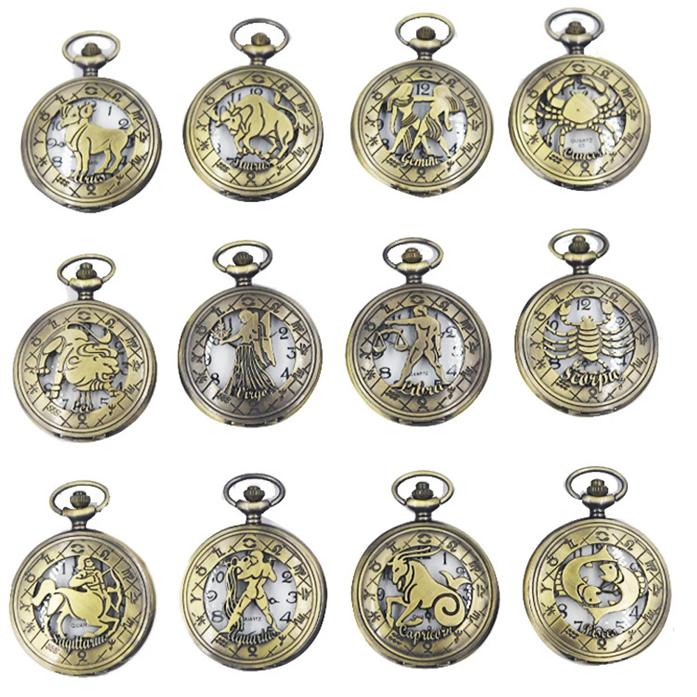 12 Constellation Astrology Zodiac Retro Pocket Watch Bronze Necklace Pendant Men Women Quartz Watch Clock Fashion Gifts
12 Constellation Astrology Zodiac Retro Pocket Watch Bronze Necklace Pendant Men Women Quartz Watch Clock Fashion Gifts