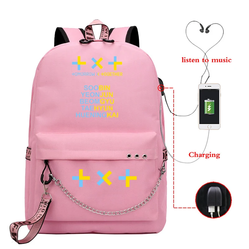 Рюкзак для ноутбука с USB-зарядкой рюкзак книг Kpop TXT женский SOOBIN YEONJUN школьные сумки