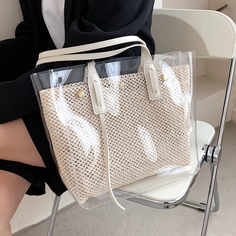 Вместительная сумка-тоут, женские сумки-желе, брендовые прозрачные соломенные сумки на плечо из ПВХ, женские роскошные сумки и кошелек на ле... 
Вместительная сумка-тоут, женские сумки-желе, брендовые прозрачные соломенные сумки на плечо из ПВХ, женские роскошные сумки и кошелек на ле...