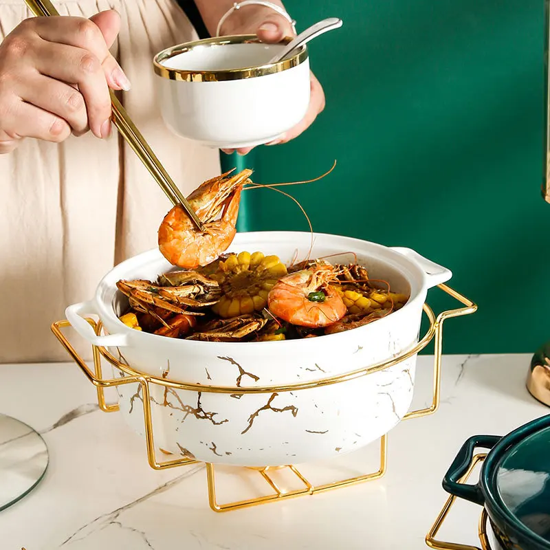 

Керамический горшок с мраморным золотым узором в скандинавском стиле, Бытовая Посуда для супа, чаши, креативная стойка с подсвечником, худо...
