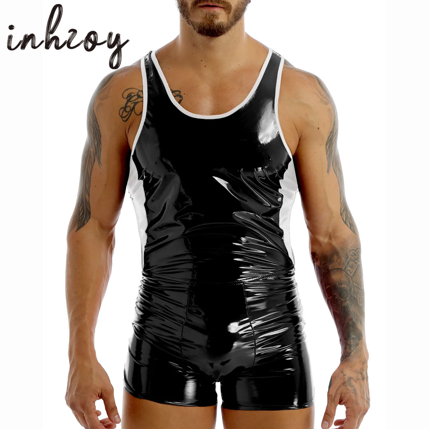 Mens Patent Leather Wet Look Backless Boxer Shorts Bodysuit Jumpsuit 
Mens Patent Leather Wet Look Backless Boxer Shorts Bodysuit Jumpsuit