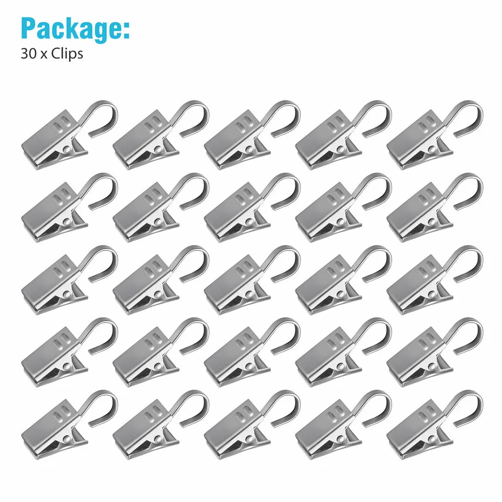 30PCS Stainless Steel Curtain Clips Practical Metal Hanging Rod Hooks Window Shower Rings Bathroom Bedroom Tools
30PCS Stainless Steel Curtain Clips Practical Metal Hanging Rod Hooks Window Shower Rings Bathroom Bedroom Tools