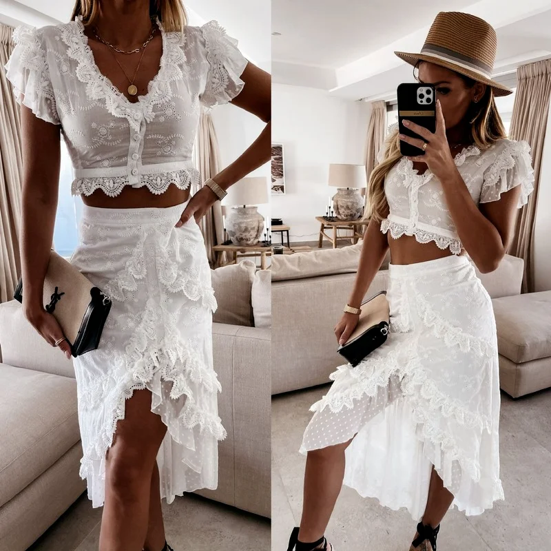 Lugentolo White Skirts and Tops Two Piece Set Women Ruffle Lace Stitching Short Sleeves Irregular Hem Sexy 2 Piece Set for Women
Lugentolo White Skirts and Tops Two Piece Set Women Ruffle Lace Stitching Short Sleeves Irregular Hem Sexy 2 Piece Set for Women