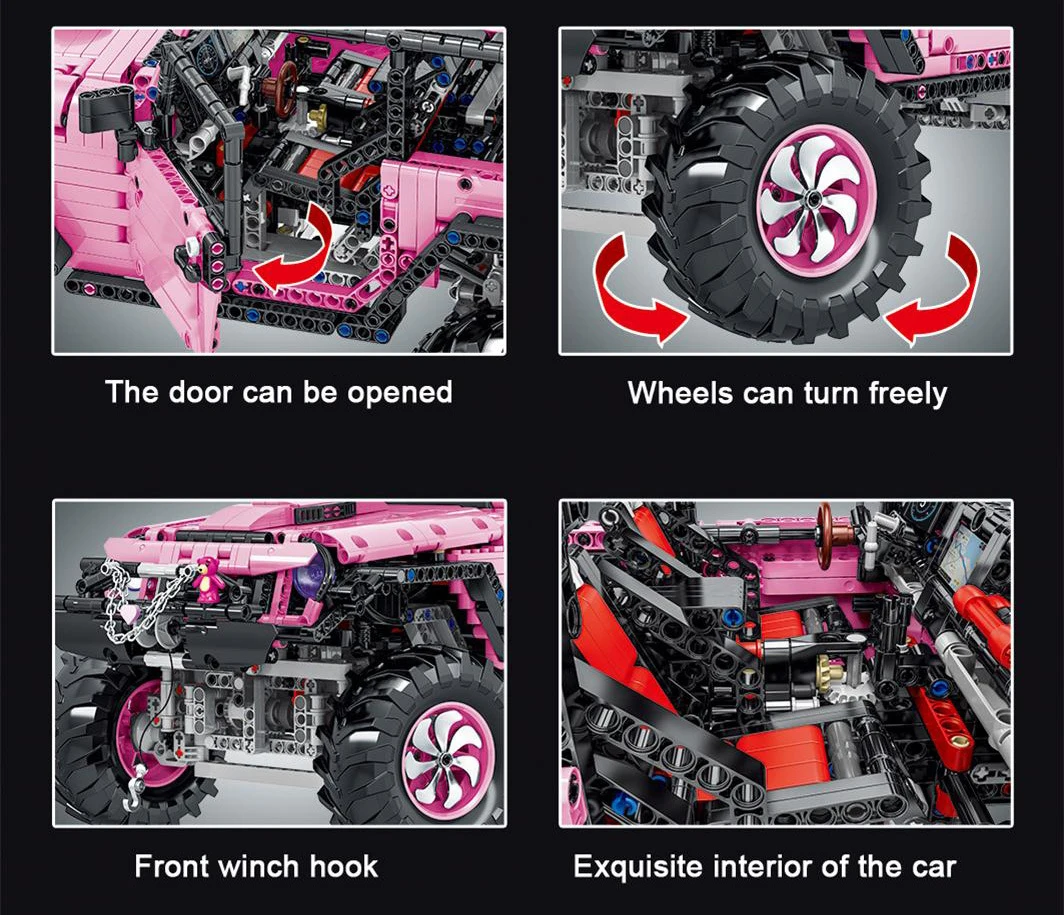 Technology Model Series Off-Road Vehicle Pink Wrangler Assembled Small Particles Children'S Creative Building Block Toys
Technology Model Series Off-Road Vehicle Pink Wrangler Assembled Small Particles Children'S Creative Building Block Toys