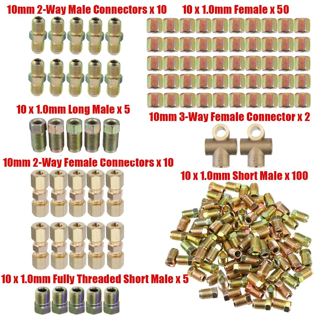 182pcs Brake Hose Line Pipe Connectors Nuts Fittings Male Female Kits 2 3 Way 10mm x 1mm 3/8" 7/16" Metric Nuts
182pcs Brake Hose Line Pipe Connectors Nuts Fittings Male Female Kits 2 3 Way 10mm x 1mm 3/8" 7/16" Metric Nuts