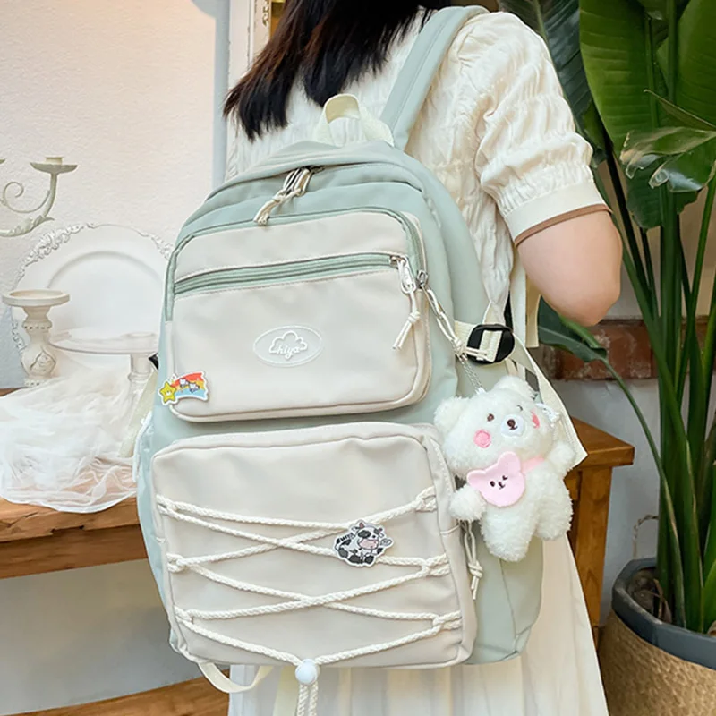 EST Contrast Color Kawaii Pendant Strings Backpack for Women Large Capacity Schoolbag Book Travel Back Pack Waterproof Nylon Bag
EST Contrast Color Kawaii Pendant Strings Backpack for Women Large Capacity Schoolbag Book Travel Back Pack Waterproof Nylon Bag