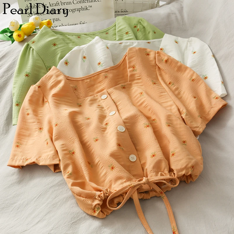 Pearl Diary Women Textured Cotton Crop Blouse Daisy Flower Print Square Neck Buttons Front Drawstring Waist Sweet Short Blouses
Pearl Diary Women Textured Cotton Crop Blouse Daisy Flower Print Square Neck Buttons Front Drawstring Waist Sweet Short Blouses