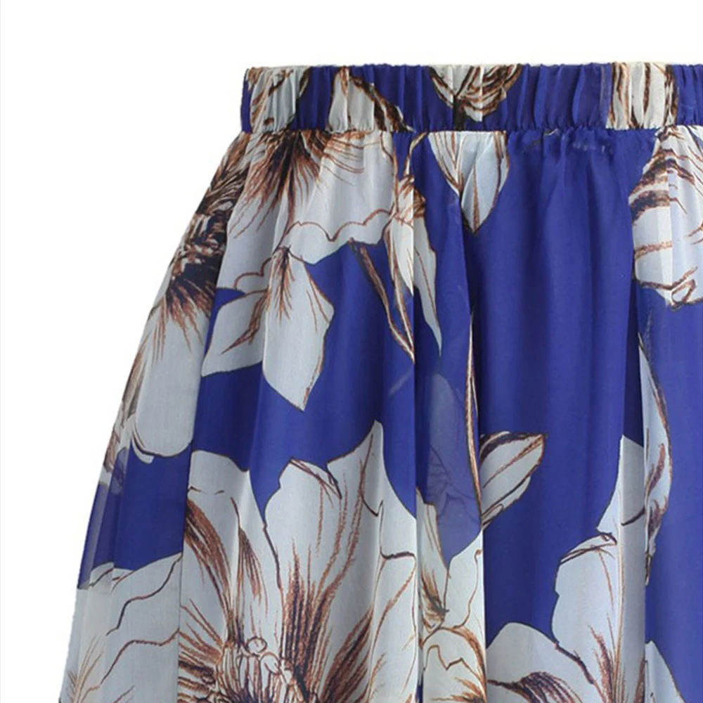 Women's Boho Print High Waist Maxi Long Skirt 2019 Summer Casual Fold Chiffon Beach Skirt