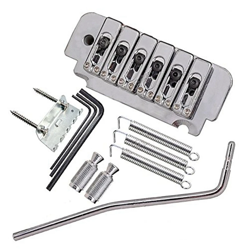 6-String Saddle Tremolo Bridge (Silver) with Top Loader Guitar Bridge Plate (Gold)
6-String Saddle Tremolo Bridge (Silver) with Top Loader Guitar Bridge Plate (Gold)