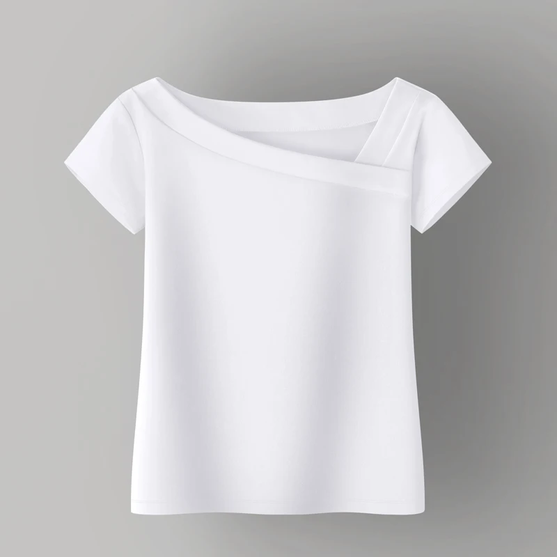 Women Soft Cotton T-shirt Skew Collar Solid color Lady Tees Short Sleeve Summer Women's clothings All match Female T-shirts
Women Soft Cotton T-shirt Skew Collar Solid color Lady Tees Short Sleeve Summer Women's clothings All match Female T-shirts