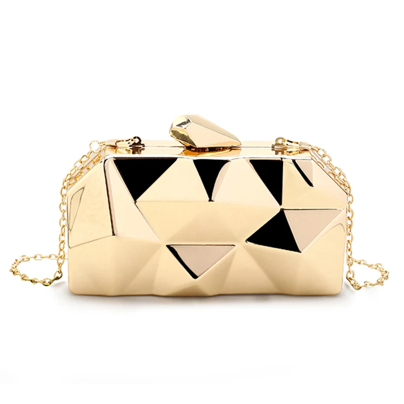 

Fashion Handbags Women Metal Clutches Hexagon Mini Party Black Evening Purse Silver Bags Gold Box Chain Shoulder Bag Top Quality