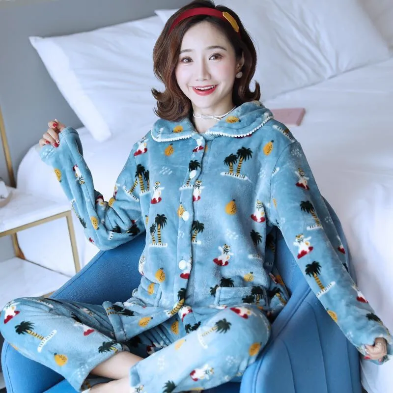 Autumn Winter Pajamas Sets For Womem Thick Warm Flannel Pyjamas Sets Long Sleeve Tops+Pants Nightgown Women's Sleepwear
Autumn Winter Pajamas Sets For Womem Thick Warm Flannel Pyjamas Sets Long Sleeve Tops+Pants Nightgown Women's Sleepwear