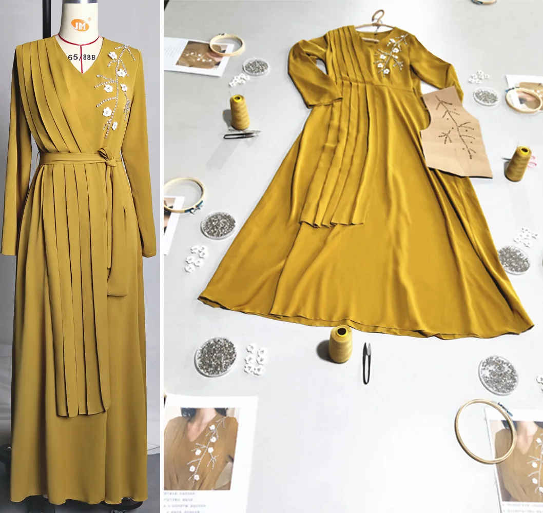 Mandylandy Women's Casual Long Sleeve Solid Color Diamond Flower Dress Muslim Fashion V-neck High Waist Pleated Dress
Mandylandy Women's Casual Long Sleeve Solid Color Diamond Flower Dress Muslim Fashion V-neck High Waist Pleated Dress