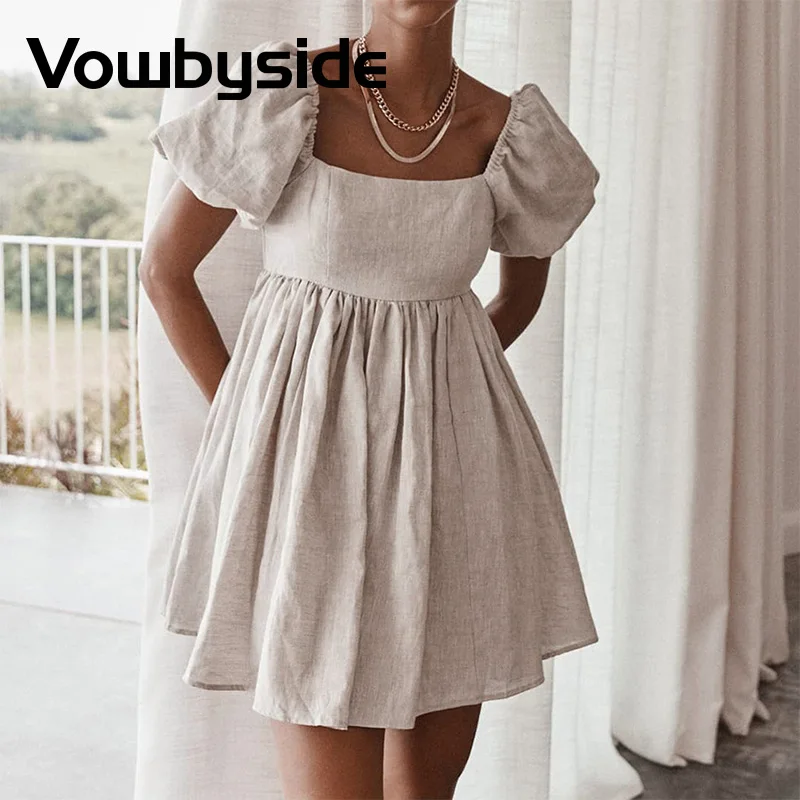 Women's Cotton and Linen Dress Sexy Square Neck Puff Sleeve Small Fresh A-line Skirt
Women's Cotton and Linen Dress Sexy Square Neck Puff Sleeve Small Fresh A-line Skirt