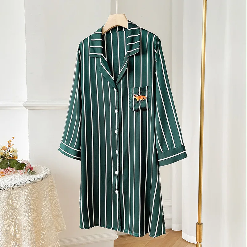 Print Striped Women Home Clothing Nightwear Long Sleeve Sleepshirt Satin Intimate Lingerie Casual Short Homewear Nightgown
Print Striped Women Home Clothing Nightwear Long Sleeve Sleepshirt Satin Intimate Lingerie Casual Short Homewear Nightgown