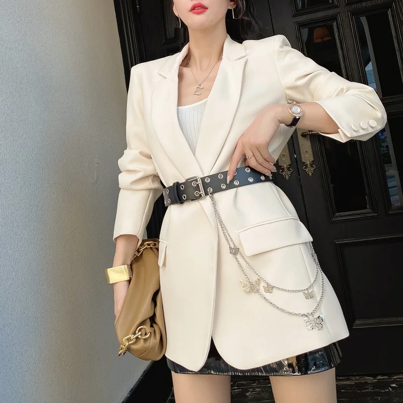 Женский блейзер с поясом-бабочкой, повседневный блейзер с цепочкой и поясом, верхняя одежда, осень-зима 2020
Женский блейзер с поясом-бабочкой, повседневный блейзер с цепочкой и поясом, верхняя одежда, осень-зима 2020