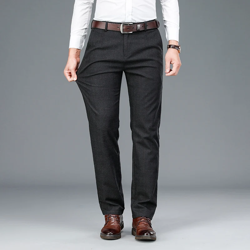 2020 Fall Men's New Dark Mesh Brushed Stretch Casual Pants Business Fashion Loose Straight High Quality Suit Pants Men's Brand