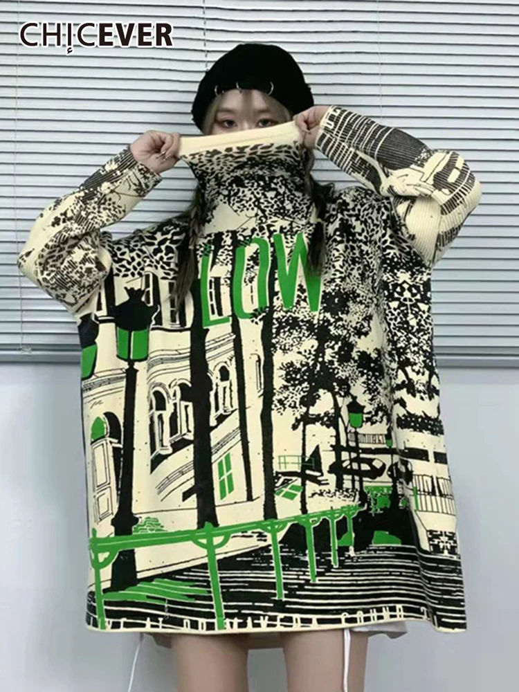 Женский вязаный свитер с высоким воротником, Свободный пуловер с длинным рукавом и разноцветным принтом, модная одежда в Корейском стиле, ... 
Женский вязаный свитер с высоким воротником, Свободный пуловер с длинным рукавом и разноцветным принтом, модная одежда в Корейском стиле, ...