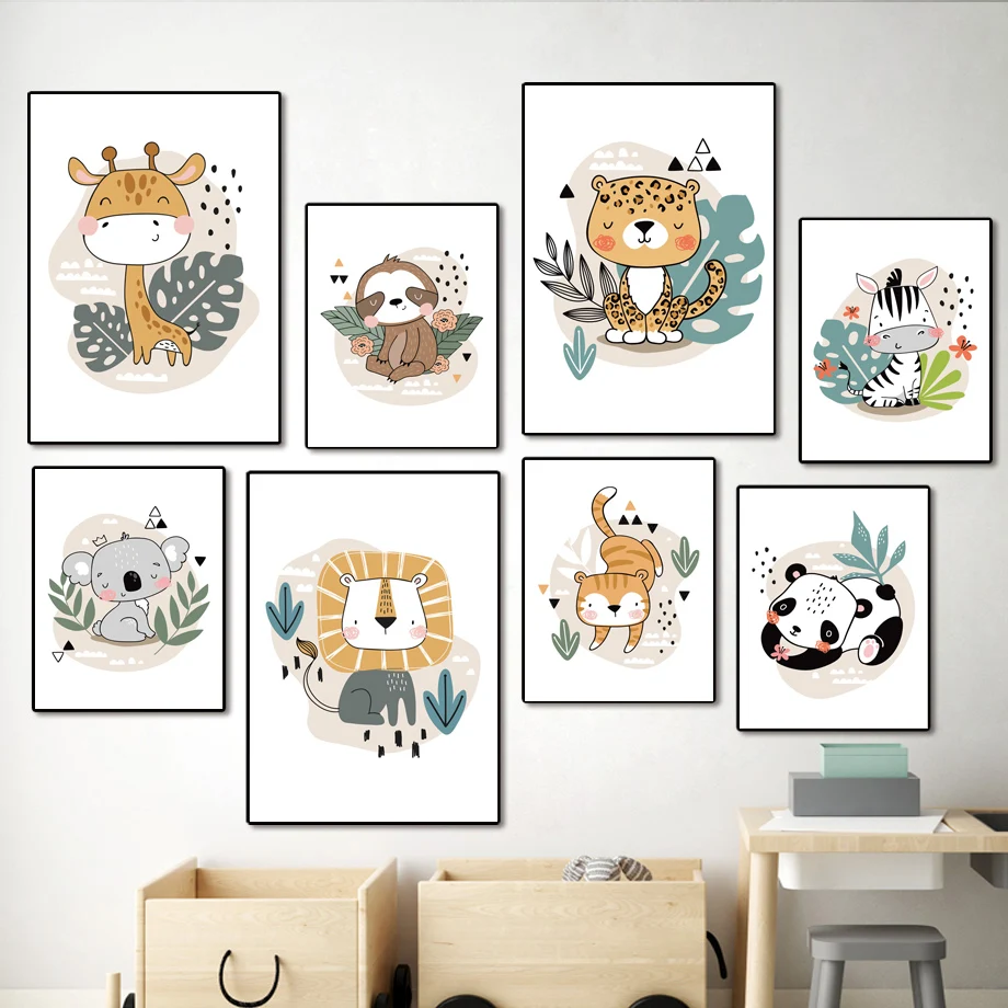 Cartoon Jungle Animals Posters Lion Tiger Leopard Giraffe Raccoons Zebra Wall Art Canvas Painting Wall Pictures Kids Room Decor
Cartoon Jungle Animals Posters Lion Tiger Leopard Giraffe Raccoons Zebra Wall Art Canvas Painting Wall Pictures Kids Room Decor