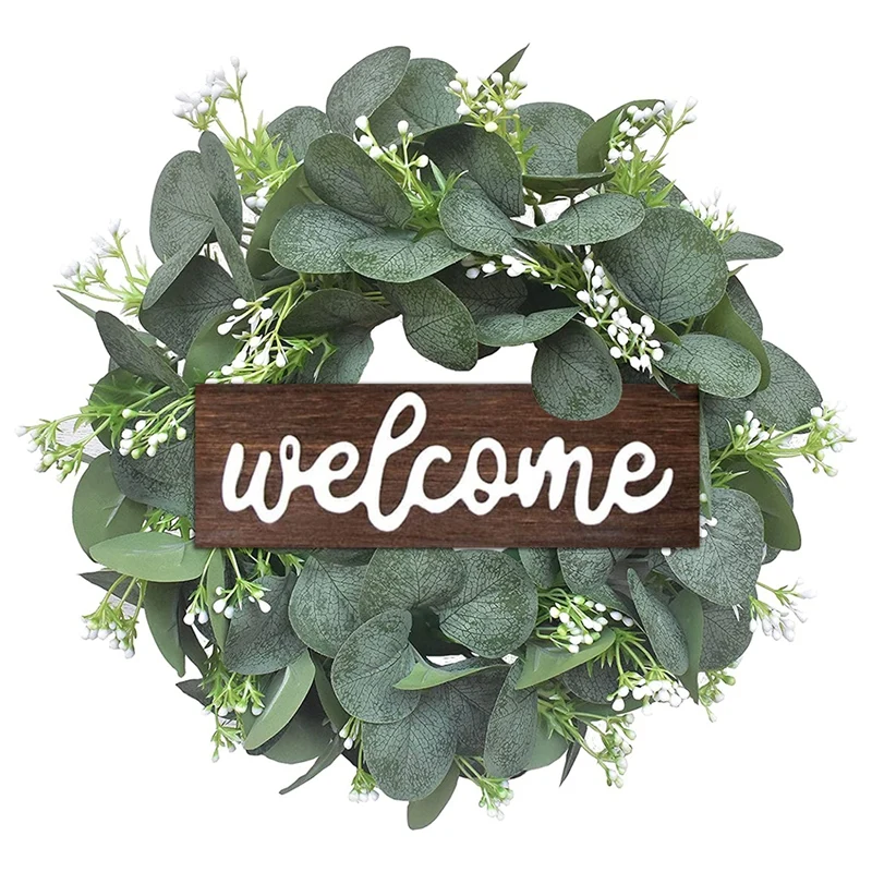 Artificial Eucalyptus Wreath 11Inch Welcome Wreath With Wooden Sign And Eucalyptus Leaves For Front Door Decoration
Artificial Eucalyptus Wreath 11Inch Welcome Wreath With Wooden Sign And Eucalyptus Leaves For Front Door Decoration