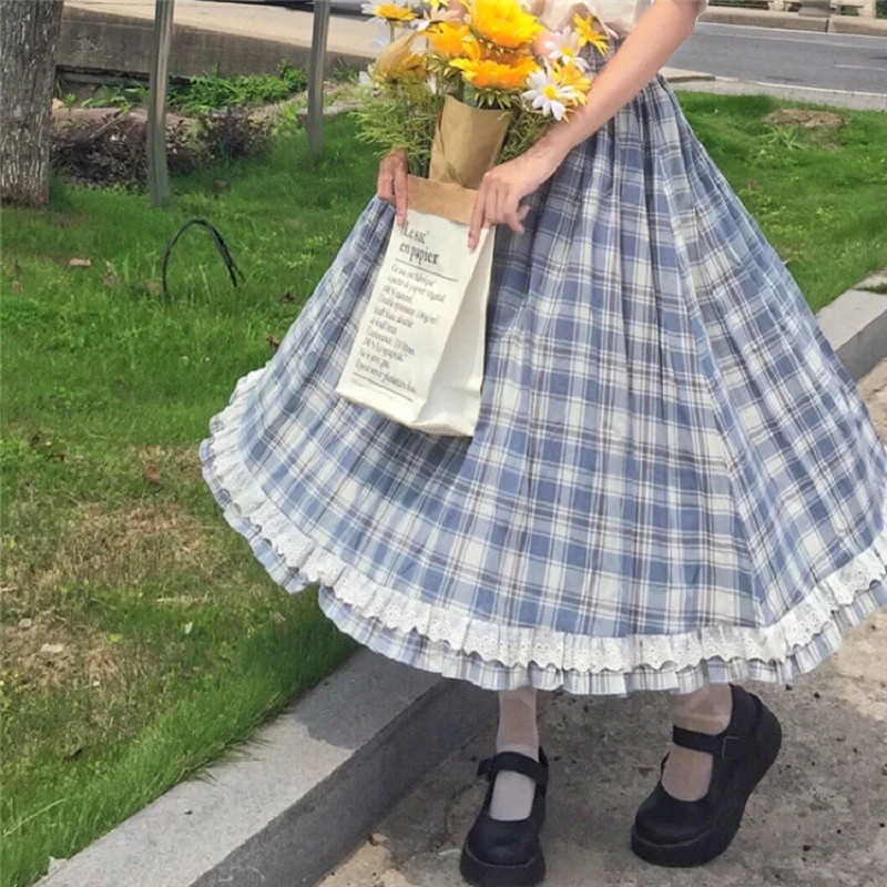 Japanese Lolita Style Summer Women Skirt High Waist Vintage Plaid Buttons Skirt Elegant Ruffles Cute Kawaii Midi Preppy Skirts
Japanese Lolita Style Summer Women Skirt High Waist Vintage Plaid Buttons Skirt Elegant Ruffles Cute Kawaii Midi Preppy Skirts