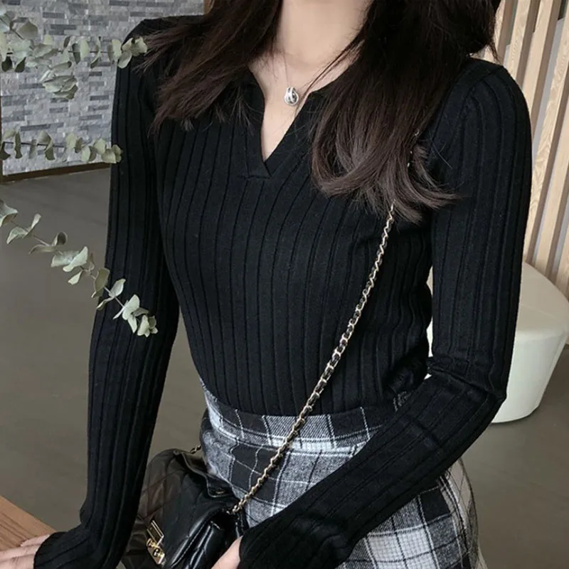 Women Autumn Winter Lapel Sweater Women Pullovers 2020 Korean Fashion Long Sleeve Knitted Sweaters High Elastic Solid Tops
Women Autumn Winter Lapel Sweater Women Pullovers 2020 Korean Fashion Long Sleeve Knitted Sweaters High Elastic Solid Tops