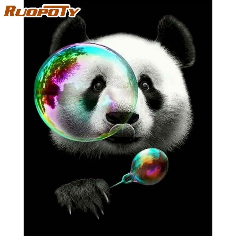 

RUOPOTY 60x75cm Frame Diy Painting By Numbers For Adults Panda Animal Canvas By Numbers Modern Wall Art For Home Decor