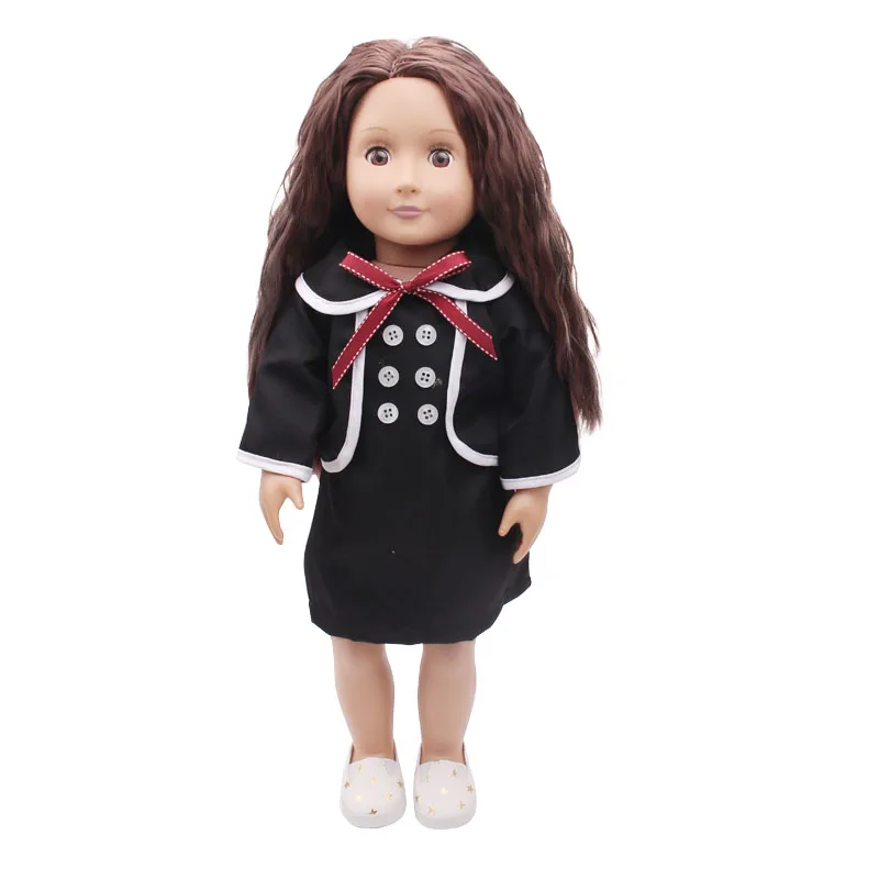 Одежда для кукол 18 дюймов девочек черное платье в стиле преппи американский