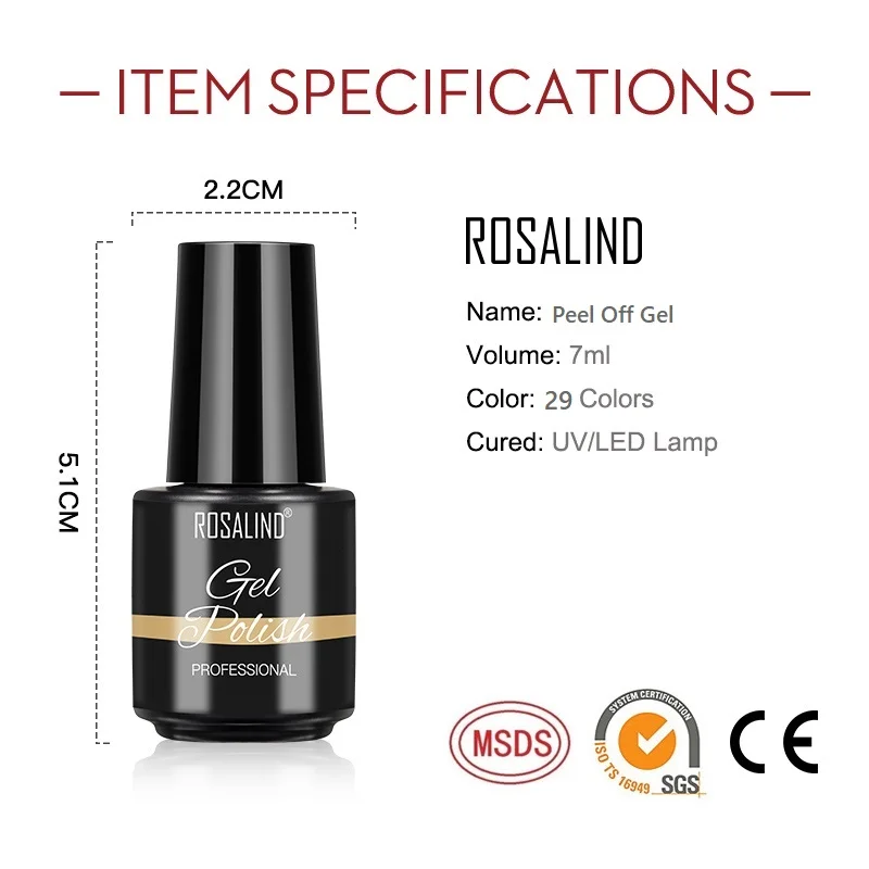 ROSALIND Peel Off Gel Polish Nail Art Design All For Manicure Hybrid Varnishes Easy to Remove DIY UV Peelable Gel Nail Polish
ROSALIND Peel Off Gel Polish Nail Art Design All For Manicure Hybrid Varnishes Easy to Remove DIY UV Peelable Gel Nail Polish