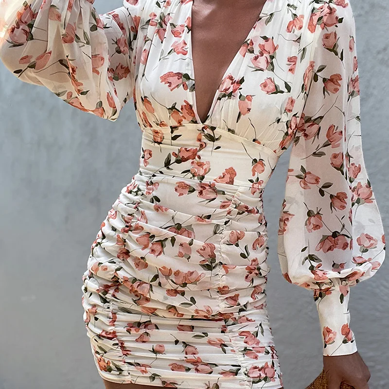2021 Floral Print Autumn Mini Pencil Dress Women V Neck Long Sleeve Ruched Slim Bodycon Short Dress Elegant Office Yuqung
2021 Floral Print Autumn Mini Pencil Dress Women V Neck Long Sleeve Ruched Slim Bodycon Short Dress Elegant Office Yuqung