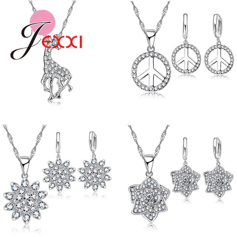 New 925 Sterling Silver Jewelry Sets Shining Clear Austrian Crystal Inlaid Deer Flower Wedding Pendant Necklace Earrings Sets
New 925 Sterling Silver Jewelry Sets Shining Clear Austrian Crystal Inlaid Deer Flower Wedding Pendant Necklace Earrings Sets