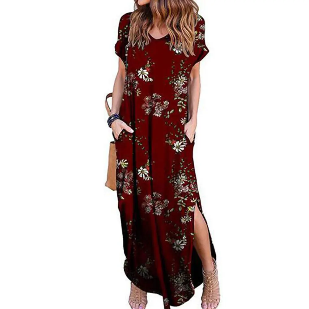 Женское длинное платье-рубашка винтажное Однотонное Платье макси с коротким