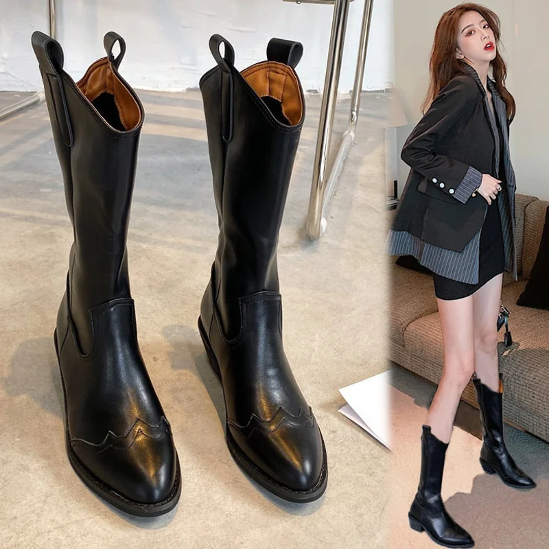 Western Cowboy Knight boots women's thick heel medium long boots autumn and winter 2020 new pointed boots British
Western Cowboy Knight boots women's thick heel medium long boots autumn and winter 2020 new pointed boots British