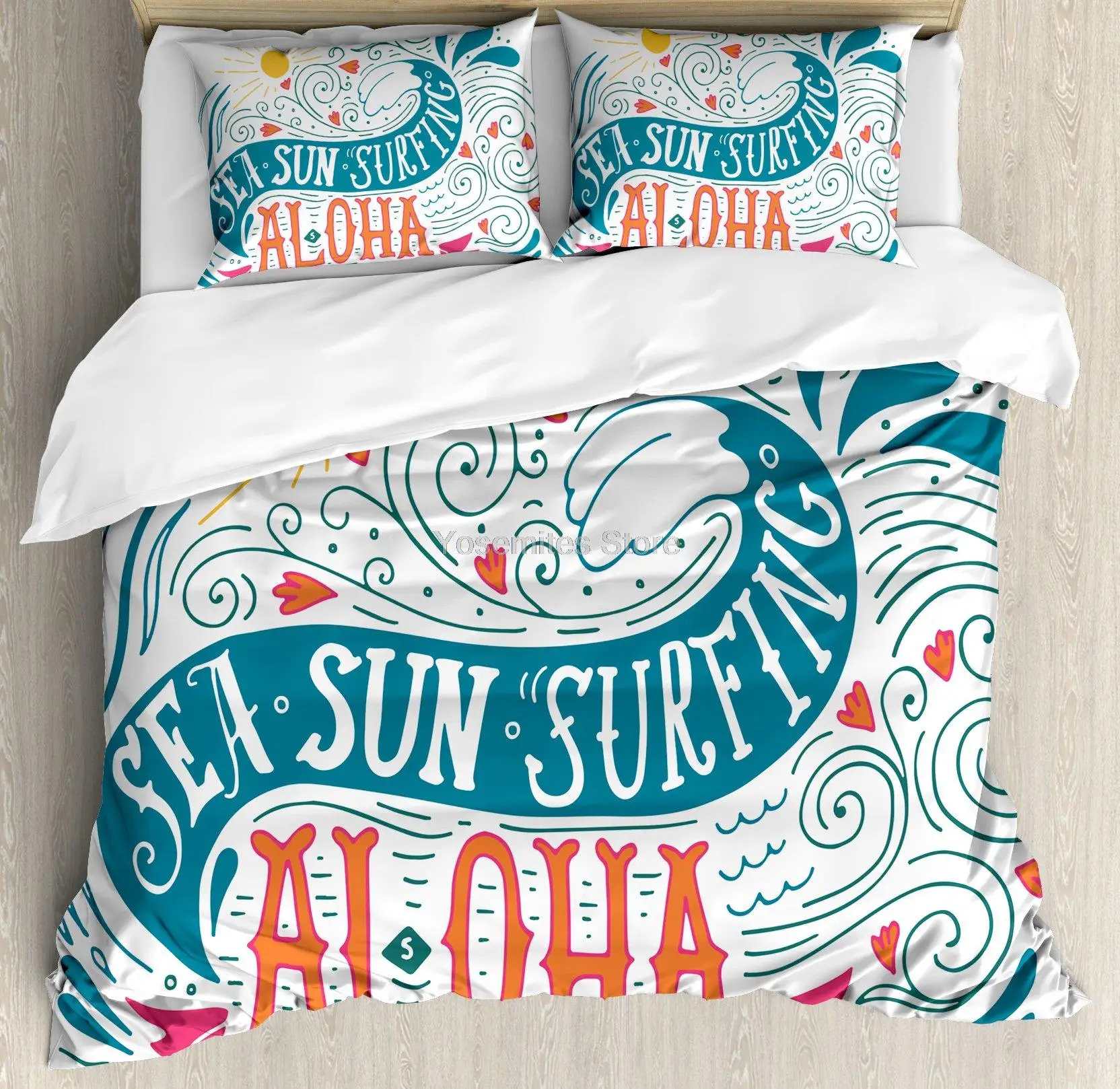 Hawaiian Duvet Cover Set, Sea Sun Surfing Typography with Ocean Waves Aloha Tropical Print, Decorative 3 Piece Bedding Set with
Hawaiian Duvet Cover Set, Sea Sun Surfing Typography with Ocean Waves Aloha Tropical Print, Decorative 3 Piece Bedding Set with