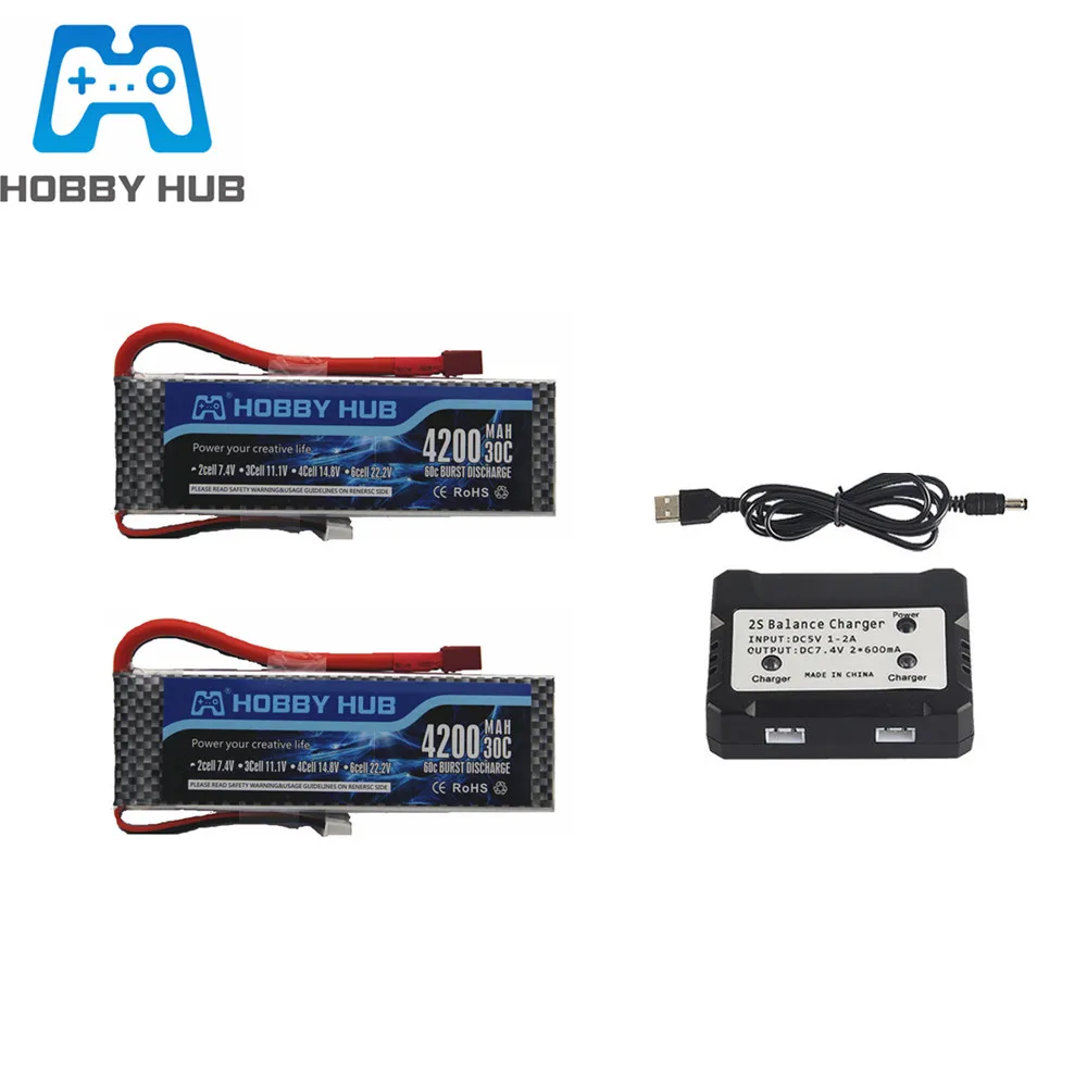 2S 7 4 V 4200mAh 30C LiPo батарея + 2 в 1 зарядное устройство набор для RC автомобиля лодки