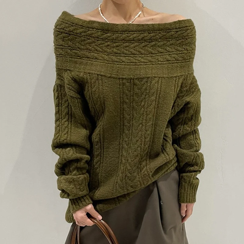 Woman Sweater 2021 New Korean Fashion Elegant Wild One-way Neck Strapless Hemp Pattern Loose Casual Thick Knit Pullover Sweaters
Woman Sweater 2021 New Korean Fashion Elegant Wild One-way Neck Strapless Hemp Pattern Loose Casual Thick Knit Pullover Sweaters