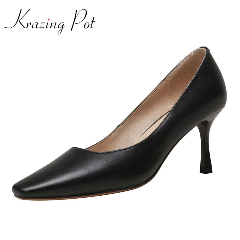 Krazing pot full grain leather square toe high heels European style office lady daily wear simple style solid women pumps L01
Krazing pot full grain leather square toe high heels European style office lady daily wear simple style solid women pumps L01