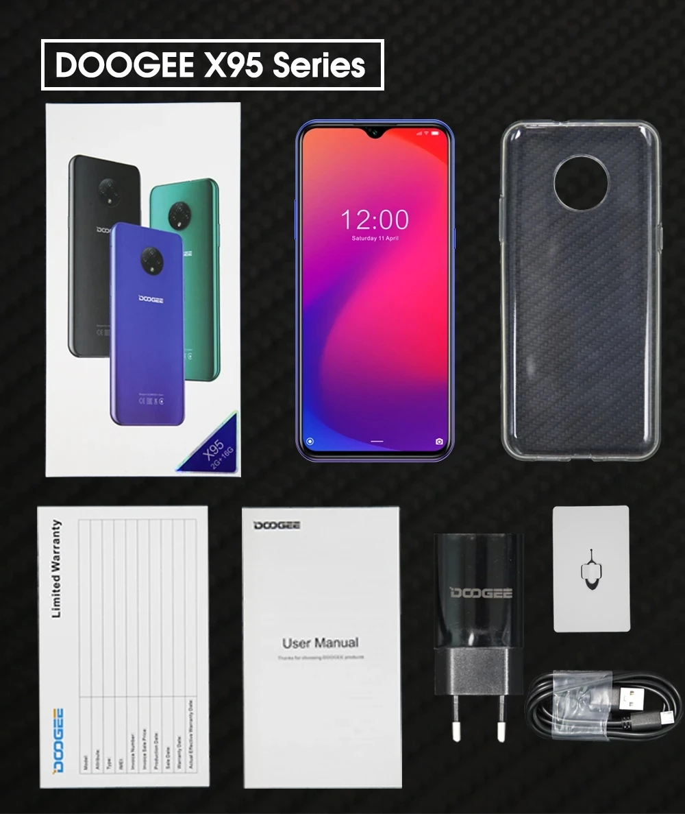 

DOOGEE X95 4G LTE Android Smartphone 6.52 "HD MTK6737 Mobile Phone 2G RAM + 16G ROM Cellphone Face ID Unlocked 5MP + 13MP Camera