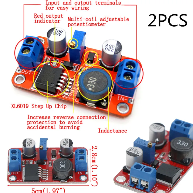 2pcs 5A DC-DC Step Up Power Module Boost Volt Converter 3.3V-35V To 5V 6V 9V 12V 24V
2pcs 5A DC-DC Step Up Power Module Boost Volt Converter 3.3V-35V To 5V 6V 9V 12V 24V