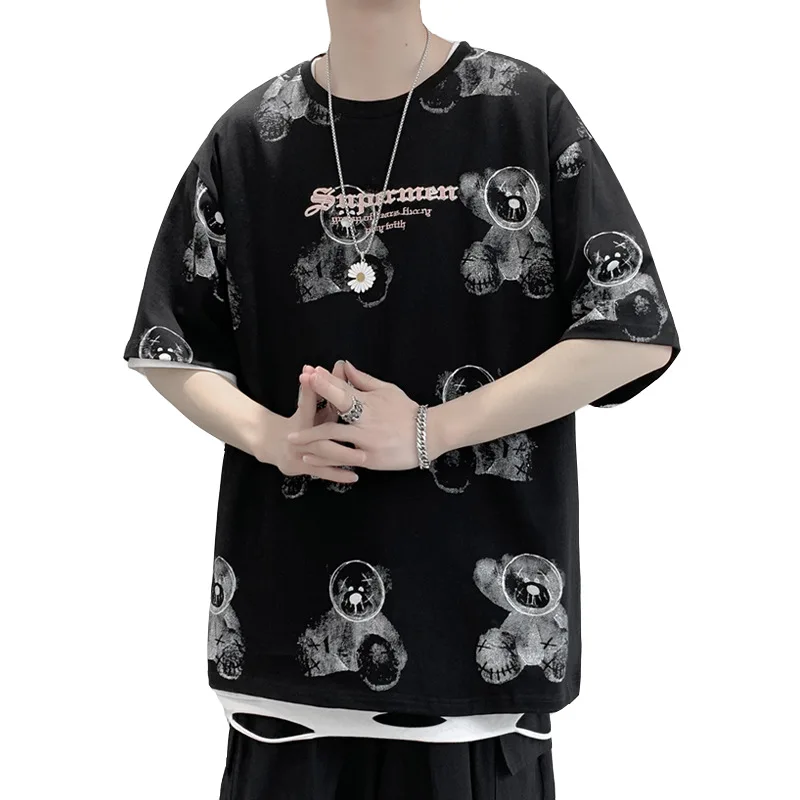 Men's T-shirt Harajuku Style Top Bear Print Short-sleeved Men Couple Loose T-shirt High Street Hip-hop Tees Half Sleeve O-neck
Men's T-shirt Harajuku Style Top Bear Print Short-sleeved Men Couple Loose T-shirt High Street Hip-hop Tees Half Sleeve O-neck