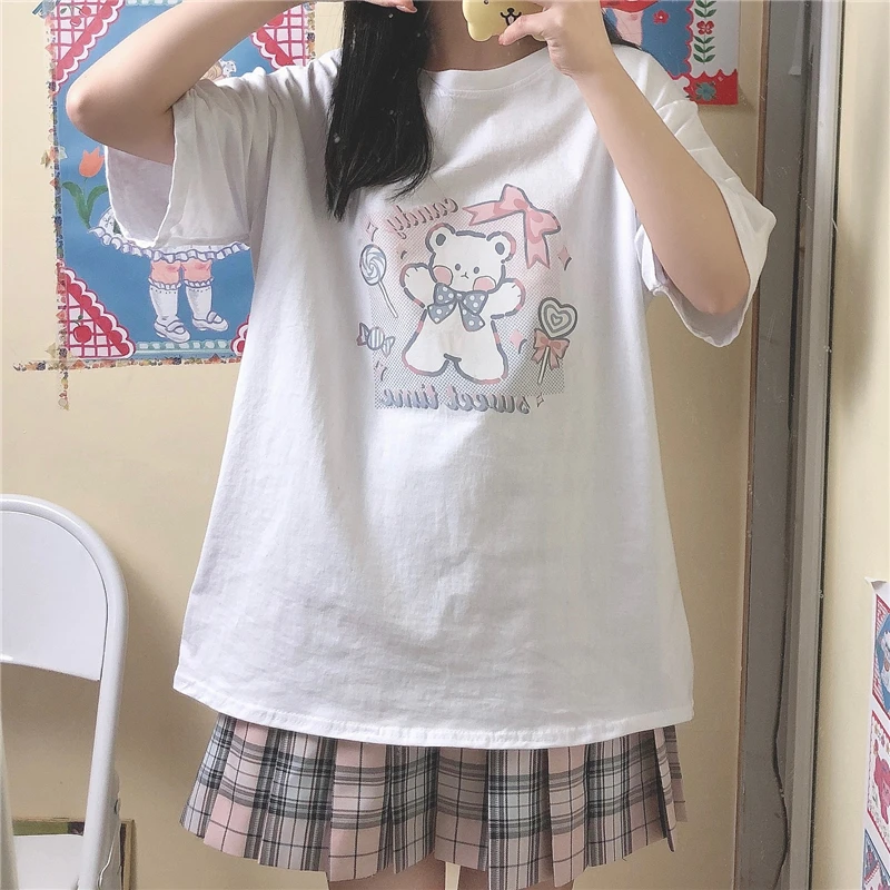 2021 Summer JK College Comic Soft Girls Short Sleeve T-shirt Japanese Kawaii Cartoon Printed Loose Round Neck Women Slim Tee
2021 Summer JK College Comic Soft Girls Short Sleeve T-shirt Japanese Kawaii Cartoon Printed Loose Round Neck Women Slim Tee