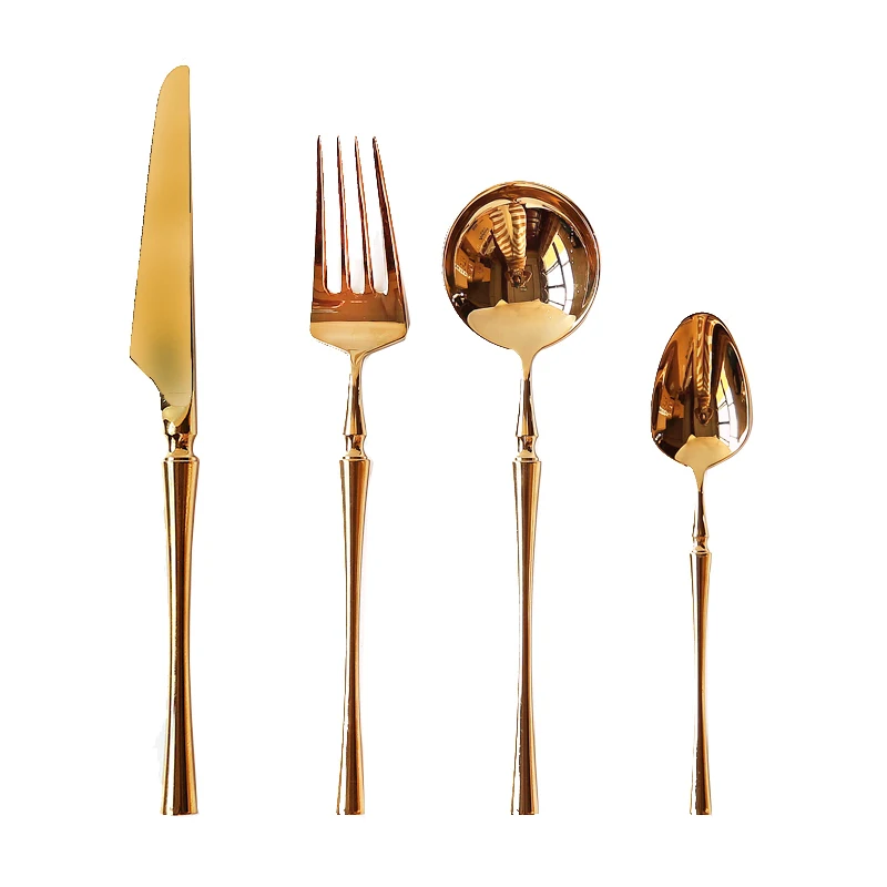 European-Style Elegant Mirror Gold 304 Stainless Steel Steak Knife Fork Western Food Tea Spoon Cake Fork Tableware Set Full Set
European-Style Elegant Mirror Gold 304 Stainless Steel Steak Knife Fork Western Food Tea Spoon Cake Fork Tableware Set Full Set