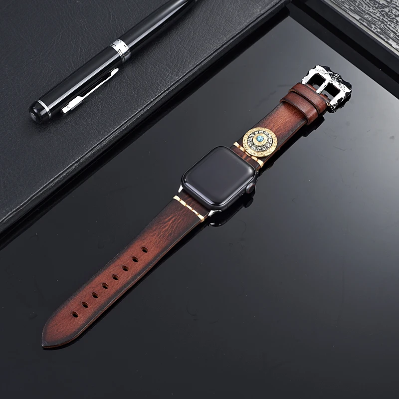 Ремешок из натуральной кожи для Apple Watch 5 Band 44 мм 40 декомпрессионный Китайский Знак