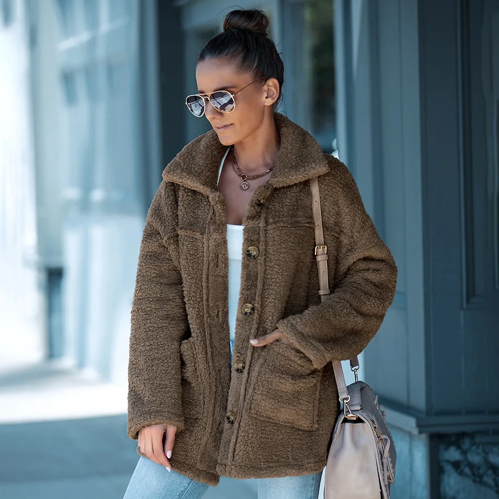 Wool & Blends Women Jacket Autumn Winter Single Breasted Coat Fleece Shaggy Warm Long Sleeve Jackets Overcoat 2021 New Outwear
Wool & Blends Women Jacket Autumn Winter Single Breasted Coat Fleece Shaggy Warm Long Sleeve Jackets Overcoat 2021 New Outwear